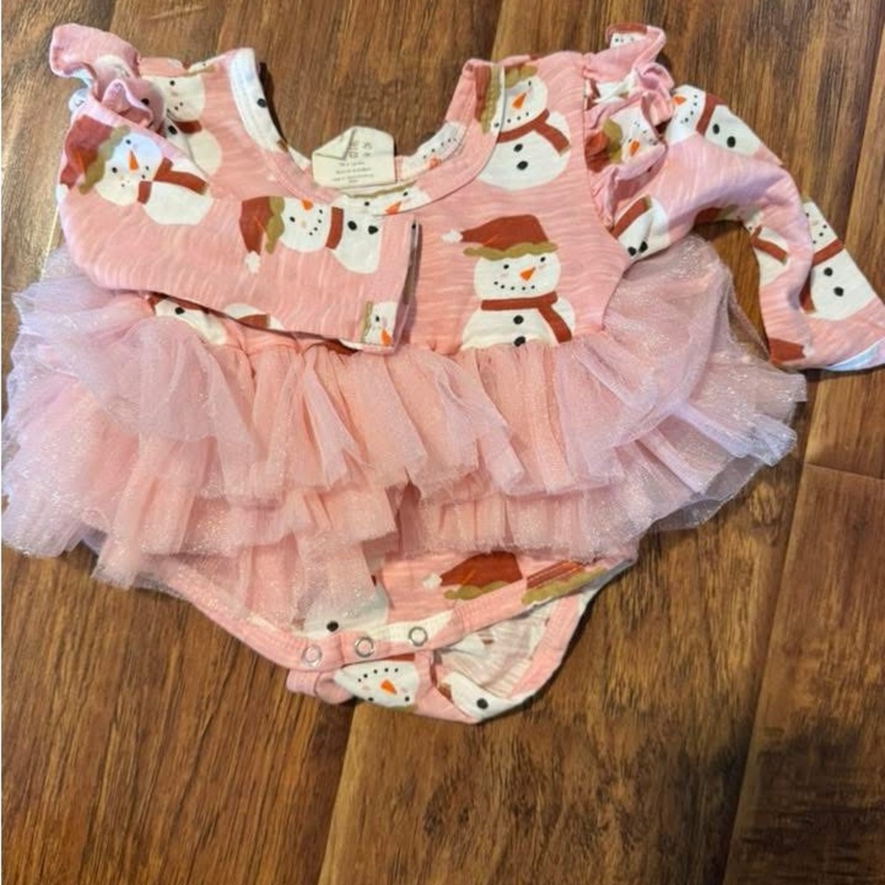 Pink Snowman Print Kids Dress